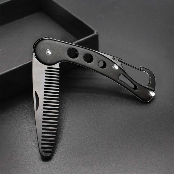 Stainless Steel Folding Beard Comb, Portable Multifunction Anti Static Comb for Men Mustache Styling