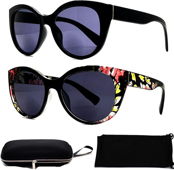 BillyJoe Bifocal Sunglasses Reading Glasses Women 2-Pair Cateye Vintage Jackie Oval Uv Protection Sun Reader Black/Tortoise 2.0 x