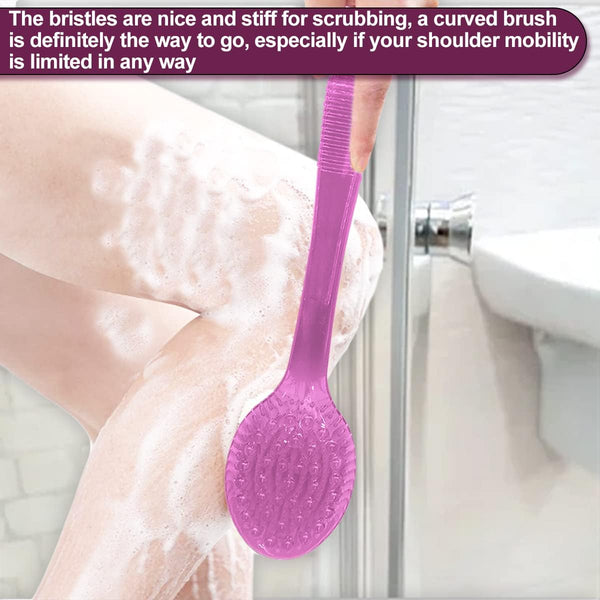 Back Bath Brush - Curved Long Handle Shower Brush with Medium Stiff Bristles for Cleaning and Exfoliating Body, Back Scrubber for Men & Women