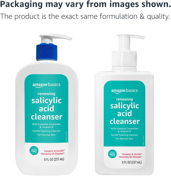 Amazon Basics Exfoliating Face Wash Cleanser, Renewing Salicylic Acid with Ceramides & Vitamin D, Foaming Formula, Smooths Skin, 8 fl oz 8 Fl Oz
