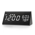 Digital Alarm Clock, with Wooden Electronic LED Time Display, 3 Alarm Settings, Humidity & Temperature Detect, Wood Made Electric Clocks for