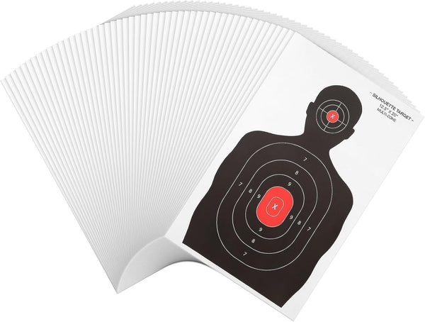 Juvale Paper Shooting Targets for Shooting Range - 50 Pack, 14 x 22 in, Silhouette & Red Bullseye - Pistol Targets