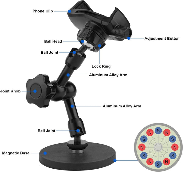 Magnetic Phone Holder,Heavy Duty Phone Mount for Truck/Tractor/Forklift/Boat/Motor Vehicles,Fit 3.5~7.5" Iphone/Nexus/Smartphone,360ÃÂ°Adjustable