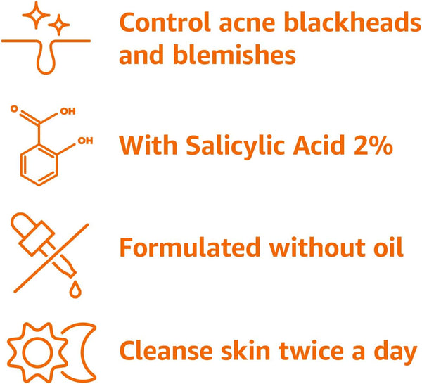 Amazon Basics Salicylic Acid Acne Wash, Unscented, 6 Fl Oz (Pack of 1)