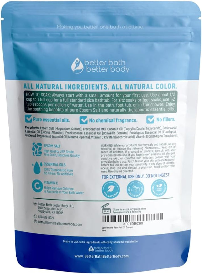 Gentleman'S Bath Salt 32 Ounces Epsom Salt with Natural Cedarwood, Frankincense,