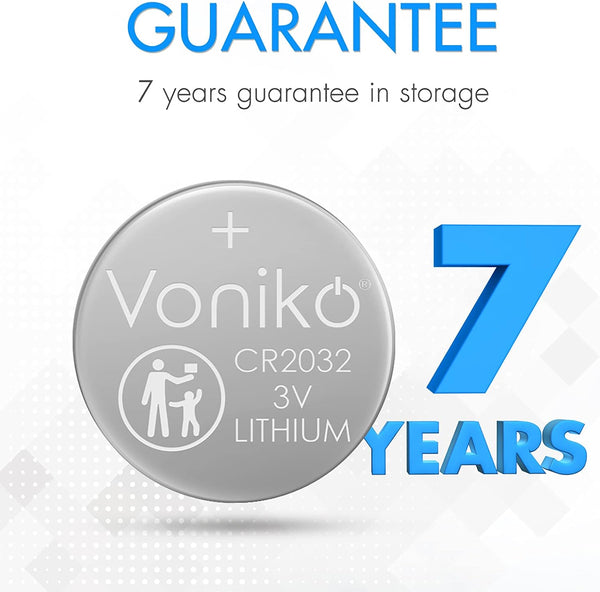Voniko CR2032 3V Lithium Batteries 6 Pack for Child Safety, Compatible with AirTag, Key Fobs, Thermometers, Scales – 7 Years Shelf Life 6 Count