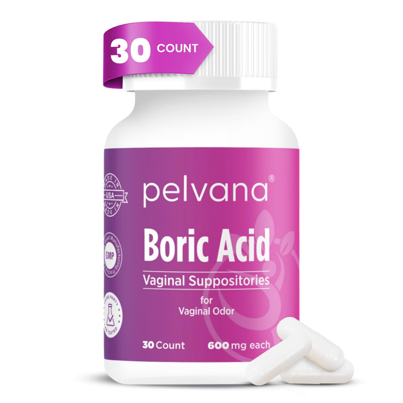 Pelvana Boric Acid Suppositories for Women 30 Count for Vaginal Odor - Third-Party Lab Verified & Bottled in the USA
