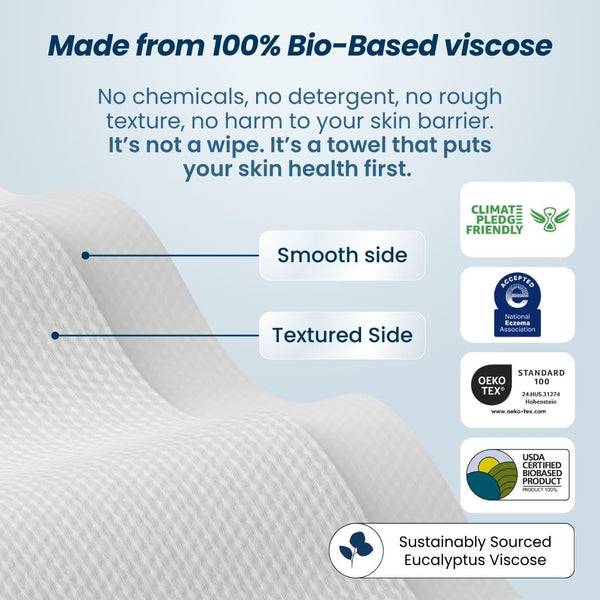 Clean Skin Club Clean Towels XL® Supreme, 100% USDA Biobased Face Towel, Disposable Face Towelette, Eczema Association Accepted, Thicker Textured