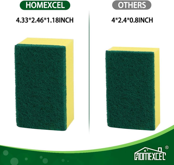 HOMEXCEL Heavy Duty Scrub Sponges Kitchen 60 Count, Extra-Large Sponges for Cleaning Kitchen and Household, Dish Scrubber for Washing Dishes, Pots