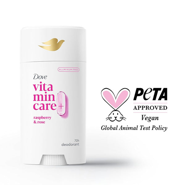 Dove Vitamincare+ Aluminum Free Deodorant Stick for 72H Odor Protection Raspberry & Rose Breathable Deodorant for Women 2.6 Oz