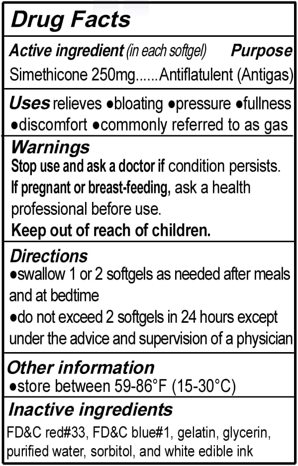 RXZELL Gas Relief, Maximum Strength Simethicone 250mg, 120 Softgels - Anti Flatulence Relieves Gas Fast, Bloating Aid, Stomach Discomfort,