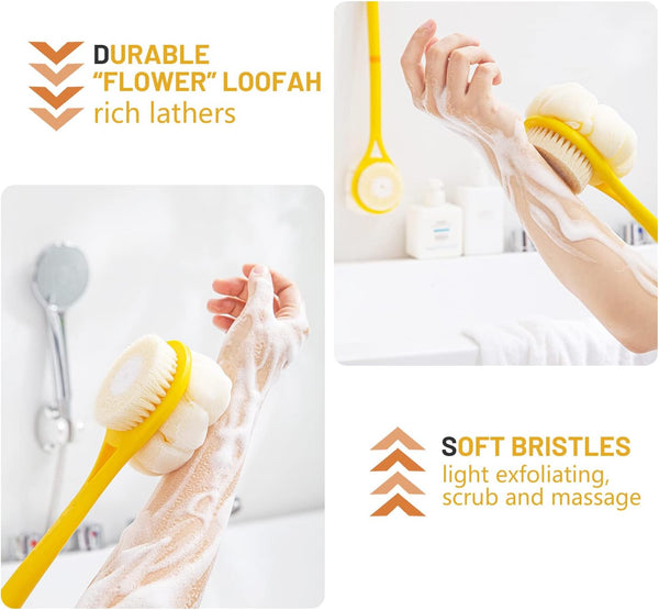 Shower Body Brush,Soft Bristles and Beautiful Pumpkin Loofah 14â Long Handle Back Scrubber Bath Mesh Sponge for Skin Exfoliating Bath,Massage