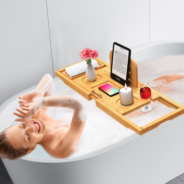 Luxury Bathtub Tray Caddy - Bath Tray Expandable - Bath Tub Tray Table for Bathtub - Bath Caddy Tray for Bathtub, Ajustable Size, Fits Most Tubs