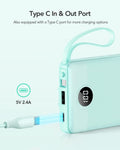 VRURC Portable Charger, Slim Power Bank Built-in 4 Cables, Travel Essential Green