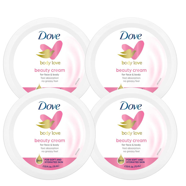 Dove Nourishing Body Care, Face, Hand, and Body Beauty Cream for Normal to Dry Skin Lotion for Women with 24-Hour Moisturization, 4-Pack, 2.53 Oz