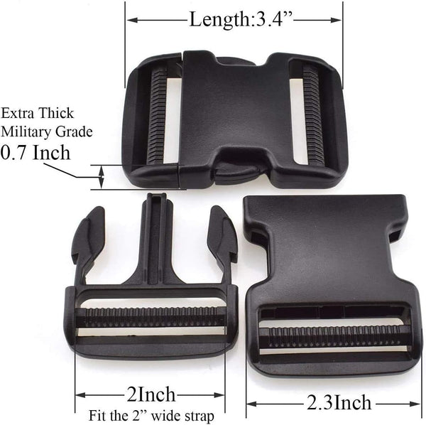 2 Inch Belt Buckle Clip, 2 Pack Quick Side Release Buckles Extra Thick Dual Adjustable Heavy Duty Plastic Buckle Replacement for 2''(50mm) Nylon
