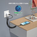 USB to USB C Cable Coiled Car Charger, C Charger Fast Charging Cord 3Ft for Carplay 60W 3A Retractable Auto USB a to USB C for Iphone 16 15 Galaxy