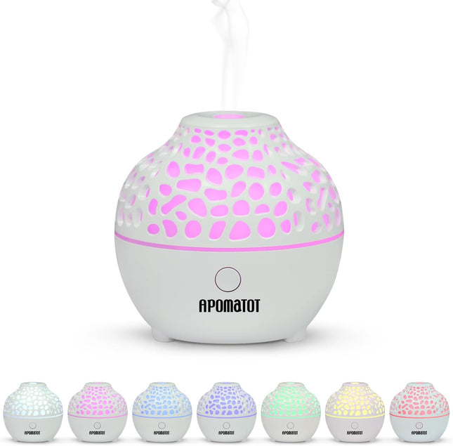 APOMOTOT 2 Pack Essential Oil Diffuser,Mini Portable Aromatherapy Diffusers,60Ml Cool Mist Humidifier with USB 7 LED Lig