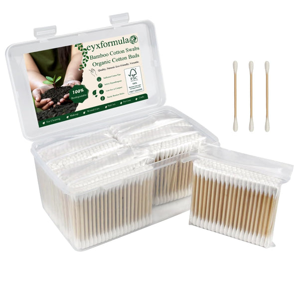 800 Count Bamboo Cotton Swabs - Natural Organic Cotton Buds with Double Tips, Hypoallergenic, Biodegradable Swabs for Ear Cleaning, Beauty &