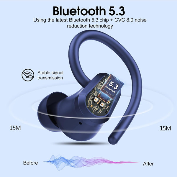 Wireless Earbuds, 2023 Bluetooth Headphones 5.3 Sport, 50H Ear buds with Earhooks, Dual LED DisplayBluetooth Earbuds, Stereo Noise Cancelling