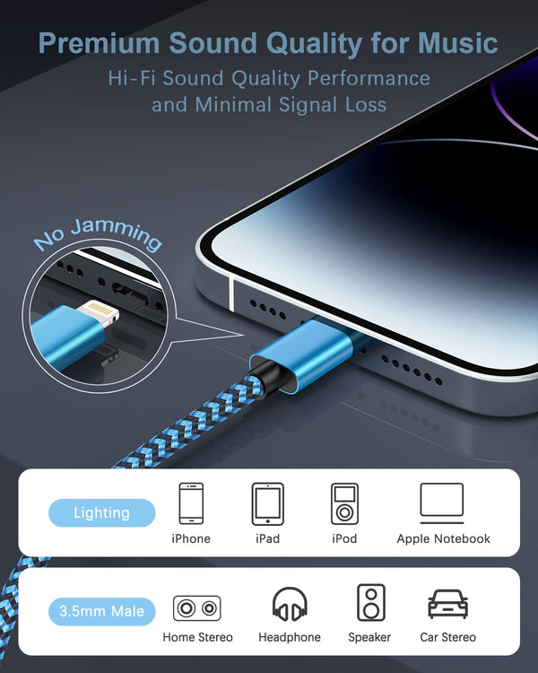 [2Pack/3.3ft] Lightning to 3.5mm iPhone Aux Cord, iPhone Aux Audio Cable | [Apple Mfi Certified] Lightning Aux Cord for Car Home Stereo Headphone