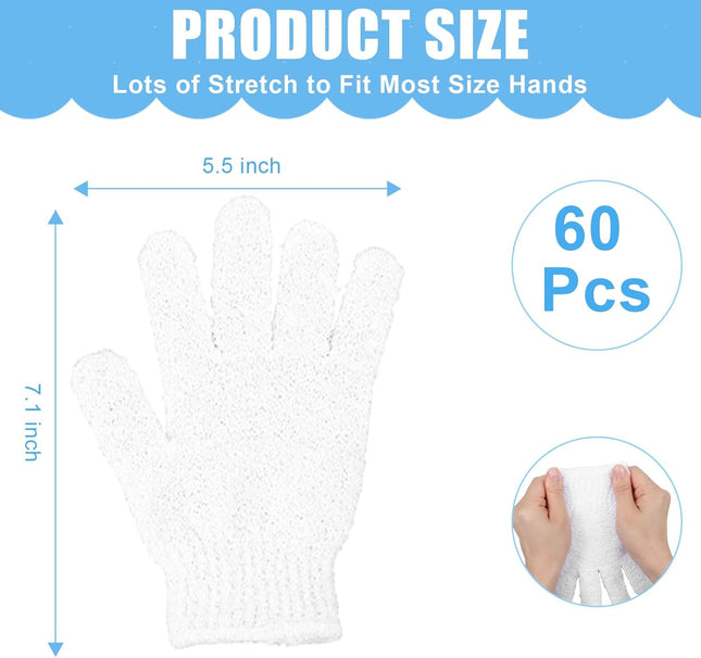 60Pcs Exfoliating Gloves Bulk, Scrub Gloves Exfoliating Body Scrubber Glove Exfoliator for Body Scrub Mitt, Bath Gloves 