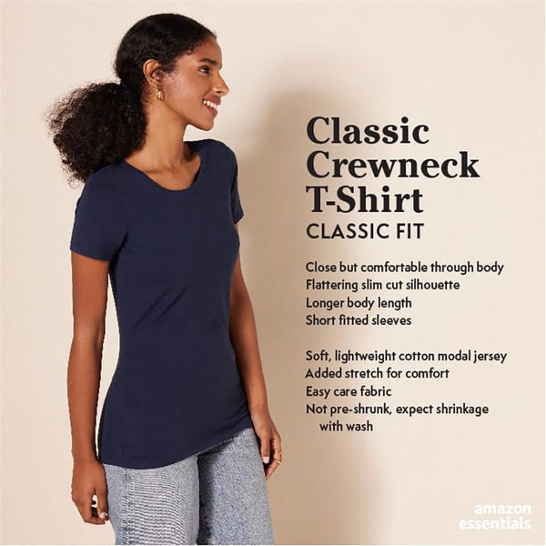 Amazon Essentials Women's Regular-Fit Short-Sleeve Crewneck T-Shirt, Multipacks Crew Neck Pack of 2 Medium Black