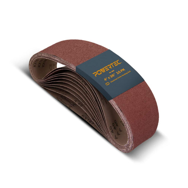 POWERTEC 10PK 4X36 Sanding Belts, 80 Grit Aluminum Oxide, 4 X 36 Inch Sanding Belts for Benchtop Belt and Disc Sander, B