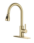 FORIOUS Gold Kitchen Faucet with Pull Down Sprayer, High Arc Single Handle Classic Stainless Steel Sink Faucet 1 or 3 Hole, Suitable for Farmhouse
