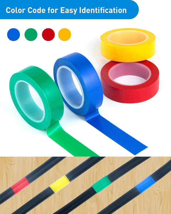 Electrical Tape 8 Rolls, 4 Colors Blue Green Red Yellow, Suitable for Professional Electrician Repair, Household appliances, Automotive Equipment,