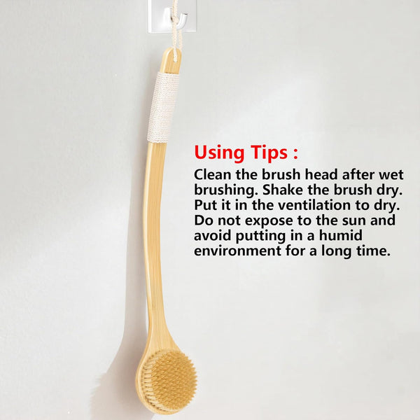 Body Brush Back Scrubber,18.7 Inch Long Handle Detachable Body Brush with Dual Brushing Heads for Dry Brushing Shower, Bamboo Medium Firm Bristle