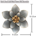 Metal Flower Wall Art Decor, 10“ Rustic Modern Floral Sculpture, Distressed Iron Wall Hanging Home Decoration Accent Artworks for Indoor Kitchen