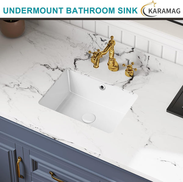 16 Inch Undermount Bathroom Sink Small Rectangle Undermount Sink White Ceramic Under Counter Bathroom Sinks with Overflow (15.70"x11.69")