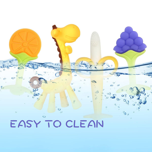 Chuya Teething Toys for Baby, Teethers with Banana Toothbrush Teeth Brushing,BPA-Free,Chew Toy Infants Toddlers Silicone Teether for Babies 0-6-12