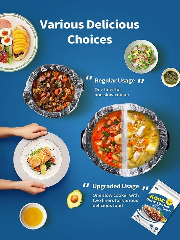 KOOC Slow Cooker Liners 14"X22" 10 Count Extra Large Size Disposable Pot Liners Christmas Cooking Bags Fit 6 Qt to 10 Qt Pot BPA Free Fresh