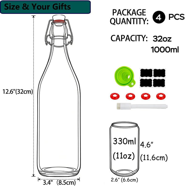 ZEBEIYU 32oz Beer Bottle,Swing Top Glass Kombucha Bottles with Stoppers for Brewing, Beverages, Smoothies, Kefir, Beer, Soda, Juicing, Kombucha,