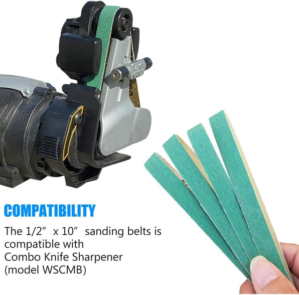 24 Pack 1/2" x 10" Replacement Knife Sharpener Sander Belt Kit for Work Sharp WSCMB Combo Knife Sharpener- 80/120/240/400/1000/1200 Grits Sanding