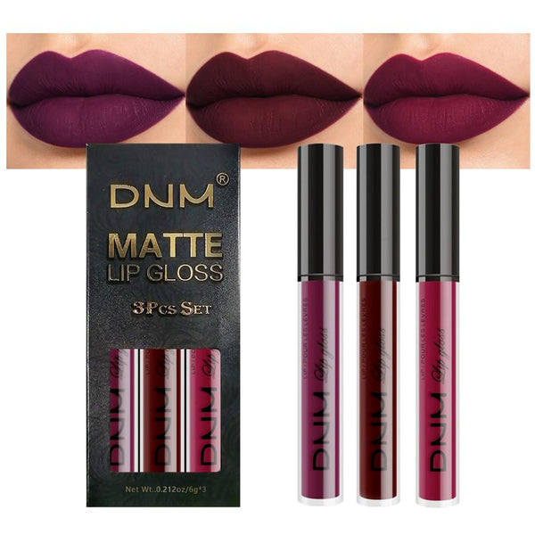 evpct 3Pcs Dark Red Purple Plum Matte Liquid Lipstick Sets for Women Matte Lip Stain Long Lasting Waterproof, Burgundy Blood Blue Red lipstick,