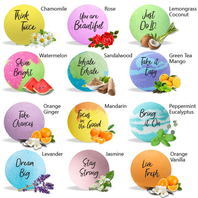 Bath Bombs for Women Relaxing with Inspirational Messages, 12 Natural and Organi