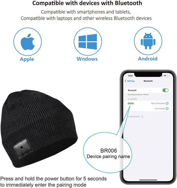Bluetooth Beanie, HD Stereo, Built-In Mic, Men'S/Women'S Christmas Electronic Gifts