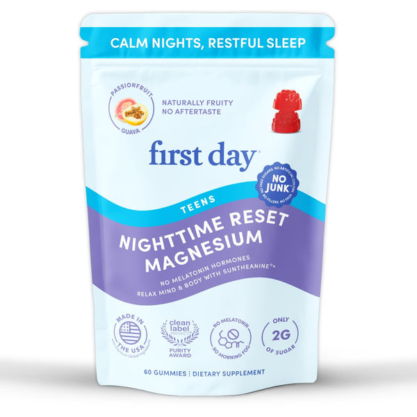 First Day Teens’ Nighttime Reset Calming Magnesium Gummies – Sleep Aid Supports Peaceful Rest, Balanced Mood & Energy – Supplement with Magnesium