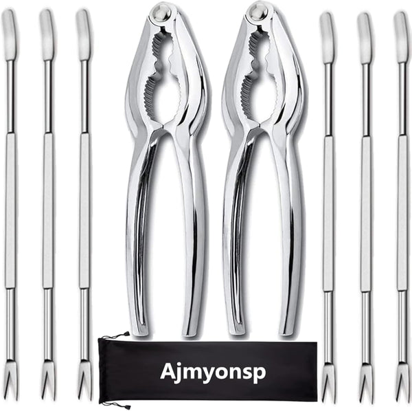 Lobster Crackers and Picks Set, 8Pcs Crab Leg Cracker Tools - Stainless Steel Seafood Crackers & Forks Nut Cracker Set & Storage Bag - Dishwasher
