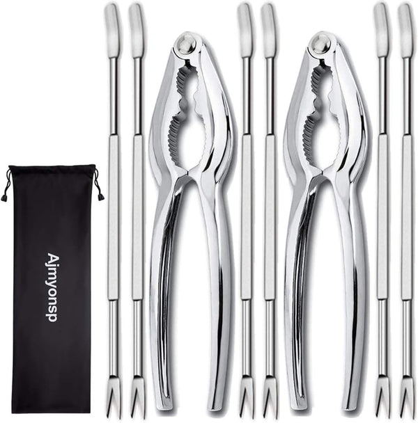 Lobster Crackers and Picks Set, 8Pcs Crab Leg Cracker Tools - Stainless Steel Seafood Crackers & Forks Nut Cracker Set & Storage Bag - Dishwasher