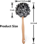 Shower Sponge Loofah Back Scrubber, Soft Mesh Body Scrubber with Wooden Handle, Bath Sponge for Women Kids (Black)