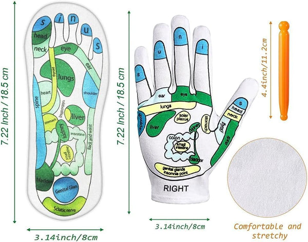 Acupressure Socks and Gloves - 4 Pcs Reflexology Socks with Tools, Tutorial Reflexology Gloves with Massage Sandal, Pain Relief Acupuncture Socks