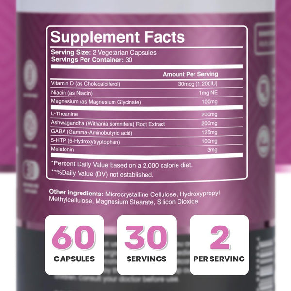 Natural Sleep Aid for Adults, Sleep Supplement, Natural Calm, Melatonin with L-Theanine, Magnesium Glycinate, Ashwagandha, GABA, 5-HTP, Vitamin D
