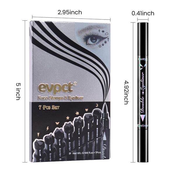 Evpct 7Pcs Colored Liquid Eye Liners Face Stamp Cosplay Gothic Makeup Set Kit for Beginners, Black Brown Purple Blue Red Pink Green Star Flowers