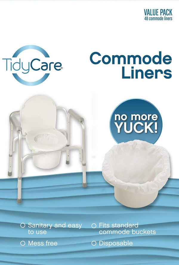TidyCare Bedside Commode Liners for Portable Toilet Chair Bucket and Bedpan | Value Pack of 48 Disposable Waste Bags for Adults in Medical Care |