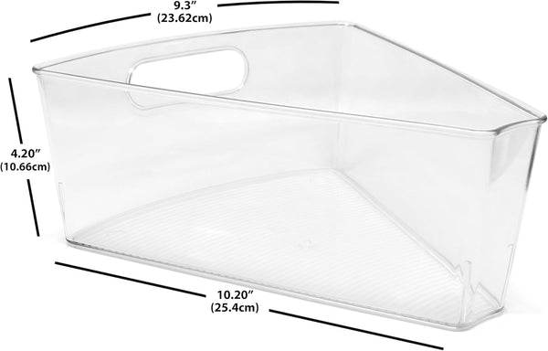 Kitchen Spaces Lazy Susan Deep Organizer Bins, Corner Cabinet Turntable Shelf Storage for Kitchen and Pantry Items, Clear and Sturdy with Built-In
