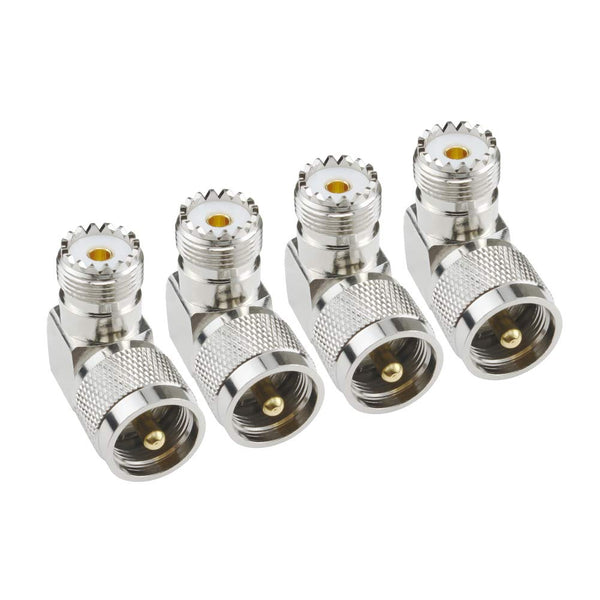 UHF Male PL-259 to UHF Female SO-239 L Shape Right Angle Adapter | 4PCS Connector for Coaxial Cable,CB, Ham Radio Antenna, Low Loss for Efficient